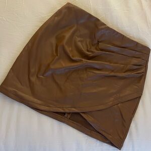Brown Faux Leather Mini Skirt